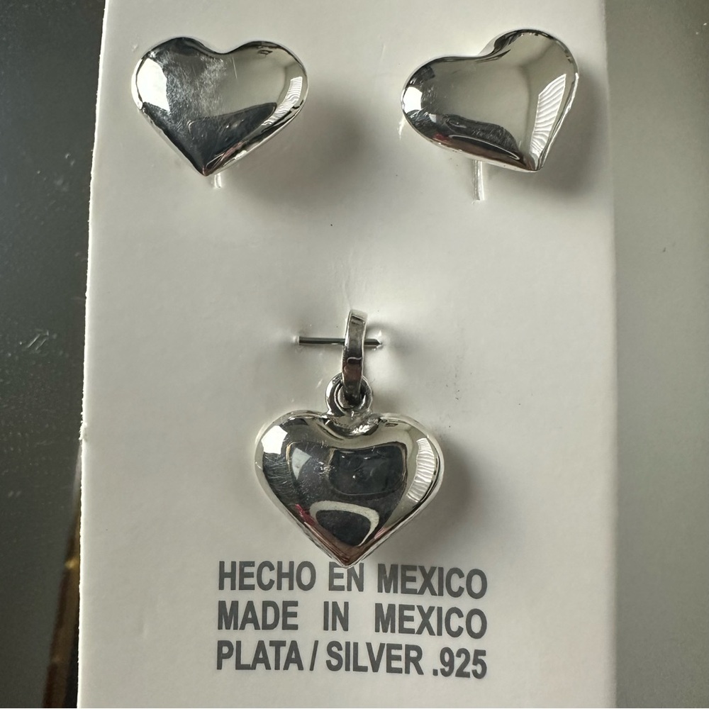 Silver 925 Set Earrings & Pendant Heart Taxco Valentine's Love Friends Couples